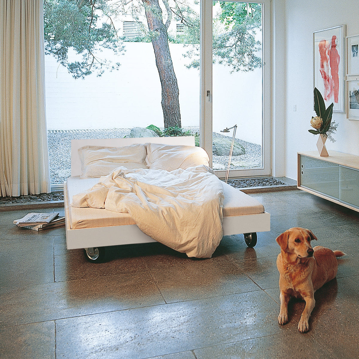 bett auf rollen weiss mit lehne rh 18 160/180/200 × 200 – performa ...
